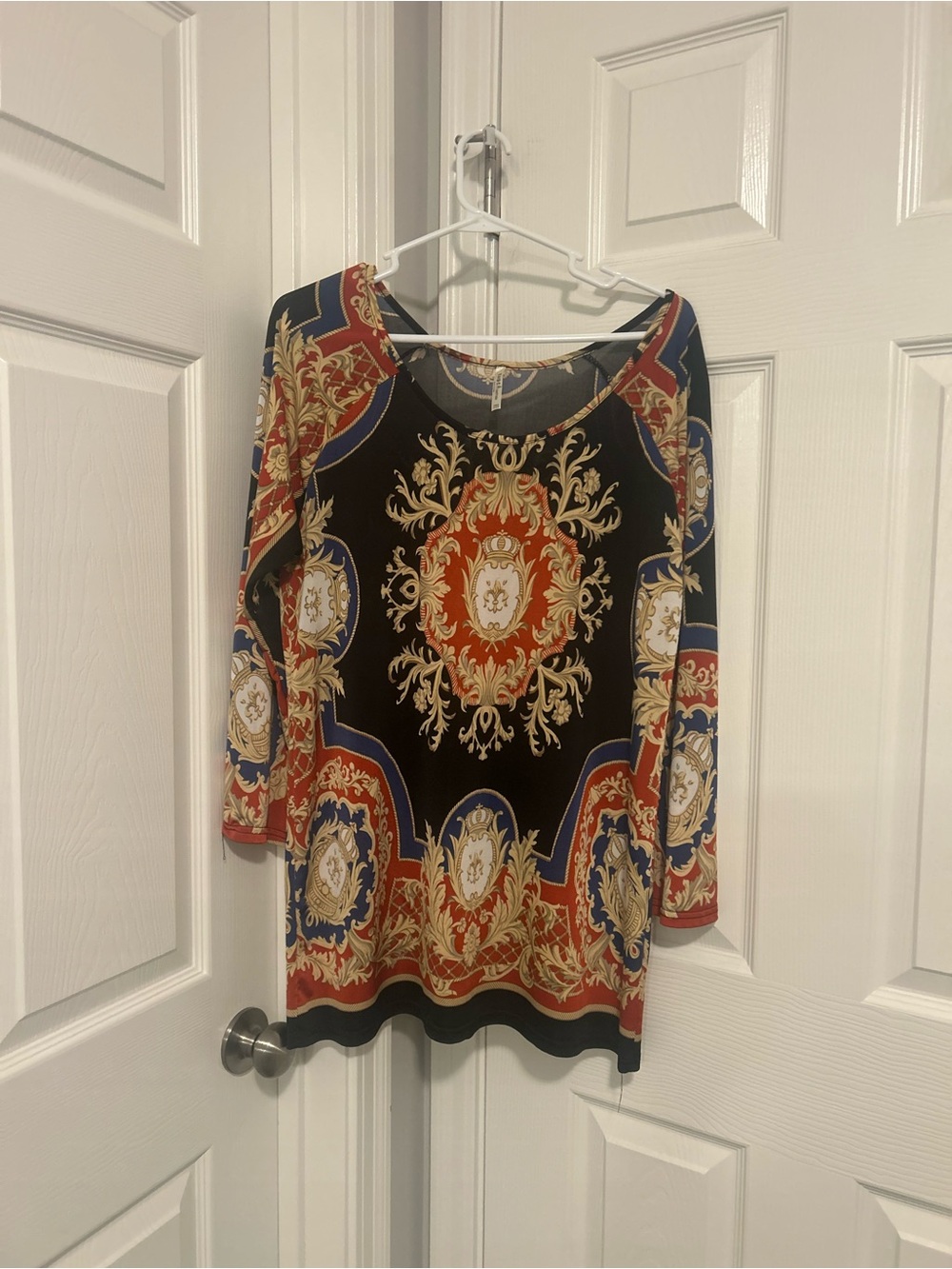 Black, Red and Blue Baroque Medallion Long-Sleeve tunic or swim cover up